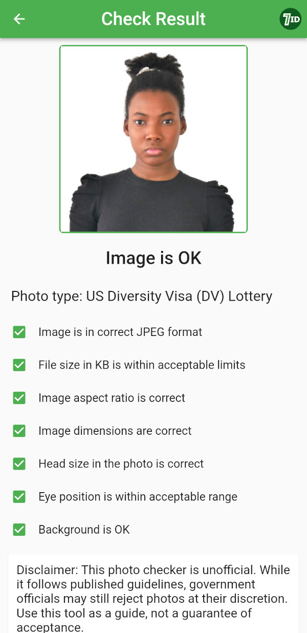 7ID DV Program photo checker - good photo